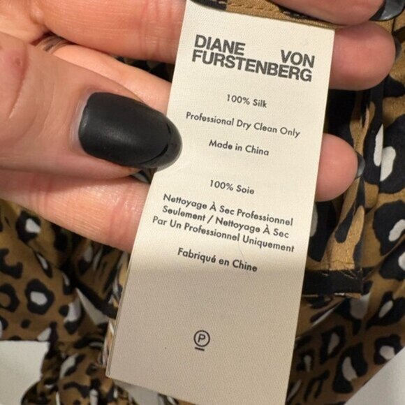 DIANE VON FURSTENBERG Shirt Womens Brown Whitman Leopard Print Silk Wrap Top - Picture 9 of 10
